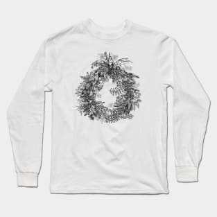 Wreath Vintage Floral Illustration Long Sleeve T-Shirt